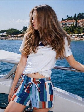 Indigo Rein Linen Blend Striped High Waist Resort Shorts